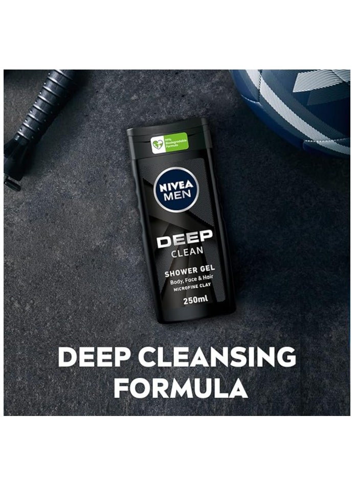 NIVEA MEN 3in1 Shower Gel Body Wash DEEP Micro-Fine Clay Woody Scent 250ml  - Image 2