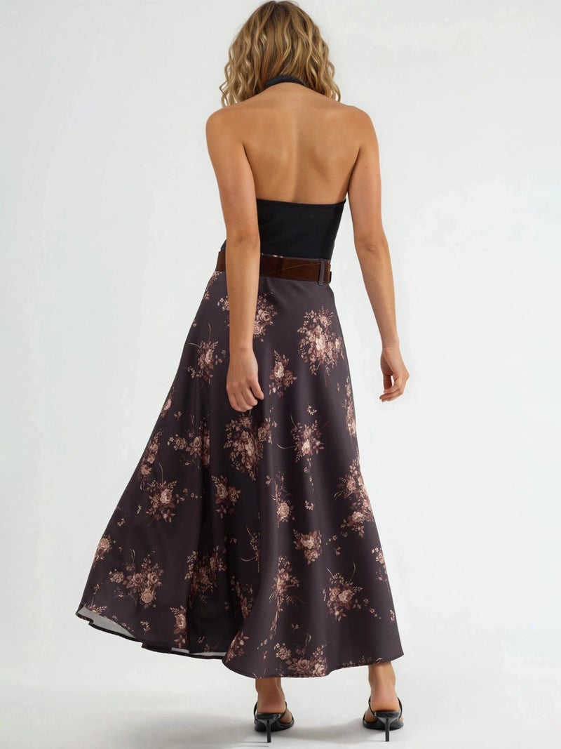 Qustyle QU STYLE High Waist Floral Belted Maxi Skirt - Image 4