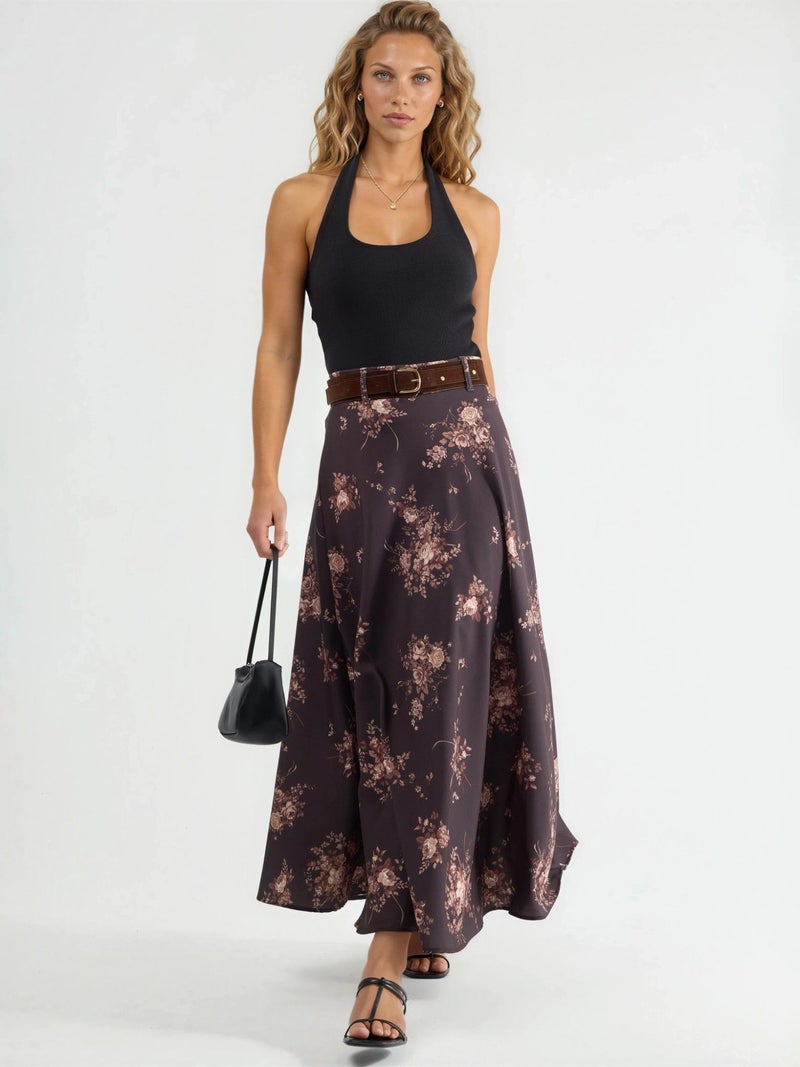 Qustyle QU STYLE High Waist Floral Belted Maxi Skirt - Image 5