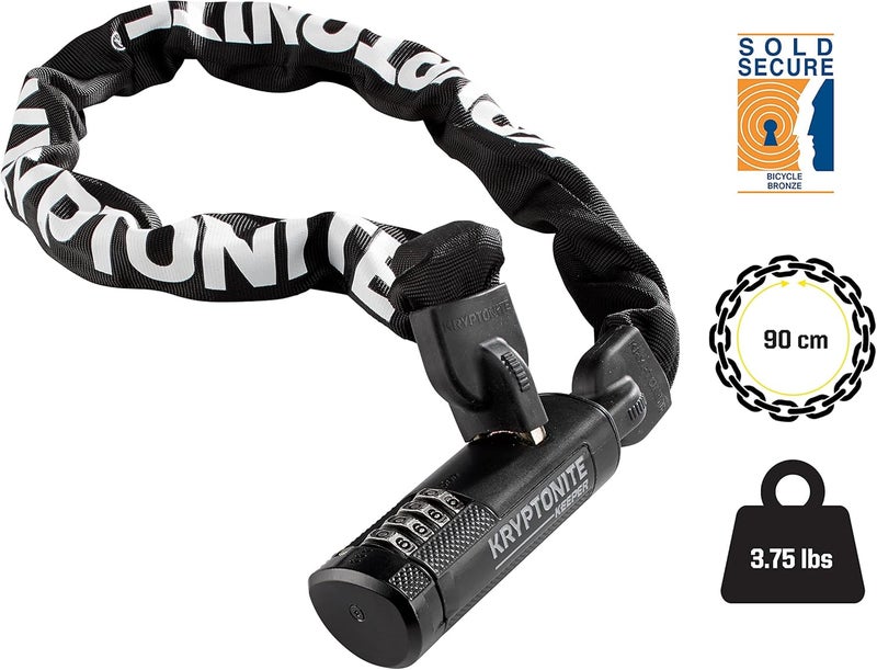 Kryptonite Keeper 790 Combo Bike Chain Lock, 3 Feet Long Heavy Duty Anti-Theft Sold Secure Gold Bicycle Chain Lock, 4-Digit Resettable Combination Lock for E-Bike Scooter Road Mountain Bikes - Image 4