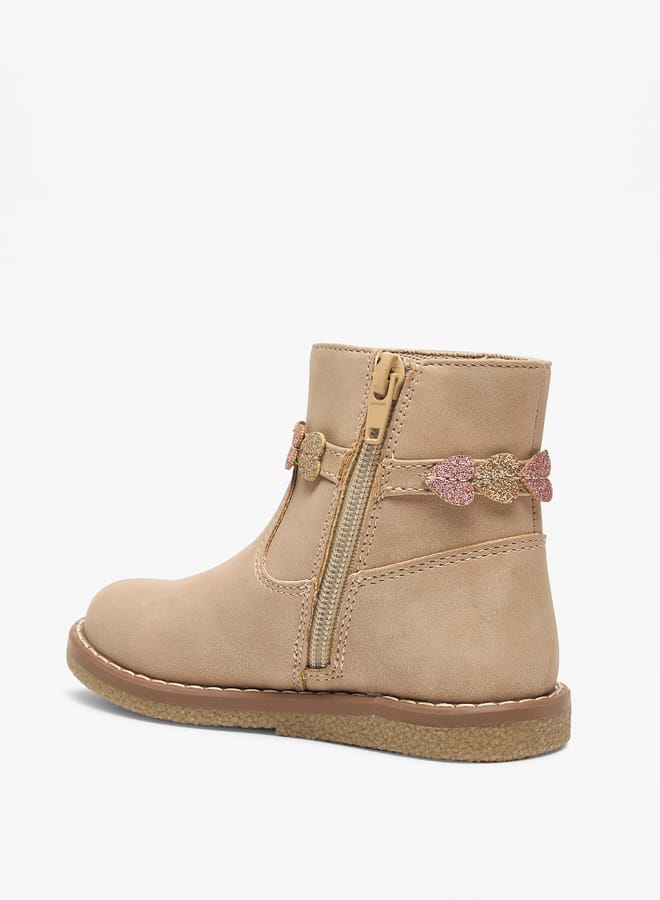 JUNIORS Girls Floral Accent Low Ankle Boots with Zip Closure  - Image 2