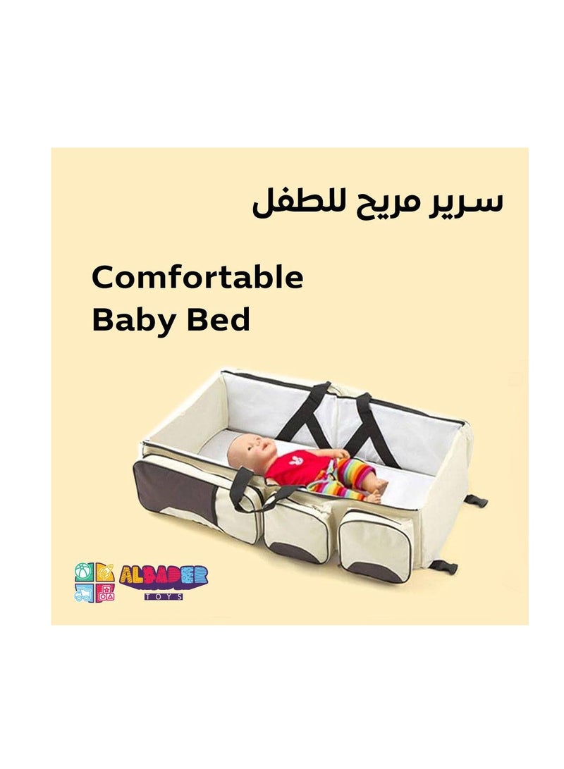 البدر سرير اطفال وشنطة حفاضات 7 في 1، سرير سفر متعدد الوظائف مع جيوب تخزين، محطة تغيير حفاضات اطفال قابلة للطي مع احزمة كتف، سرير اطفال للسفر واساسيات حديثي الولادة, لون بيج - Image 2