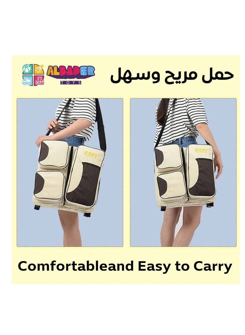 البدر سرير اطفال وشنطة حفاضات 7 في 1، سرير سفر متعدد الوظائف مع جيوب تخزين، محطة تغيير حفاضات اطفال قابلة للطي مع احزمة كتف، سرير اطفال للسفر واساسيات حديثي الولادة, لون بيج - Image 5