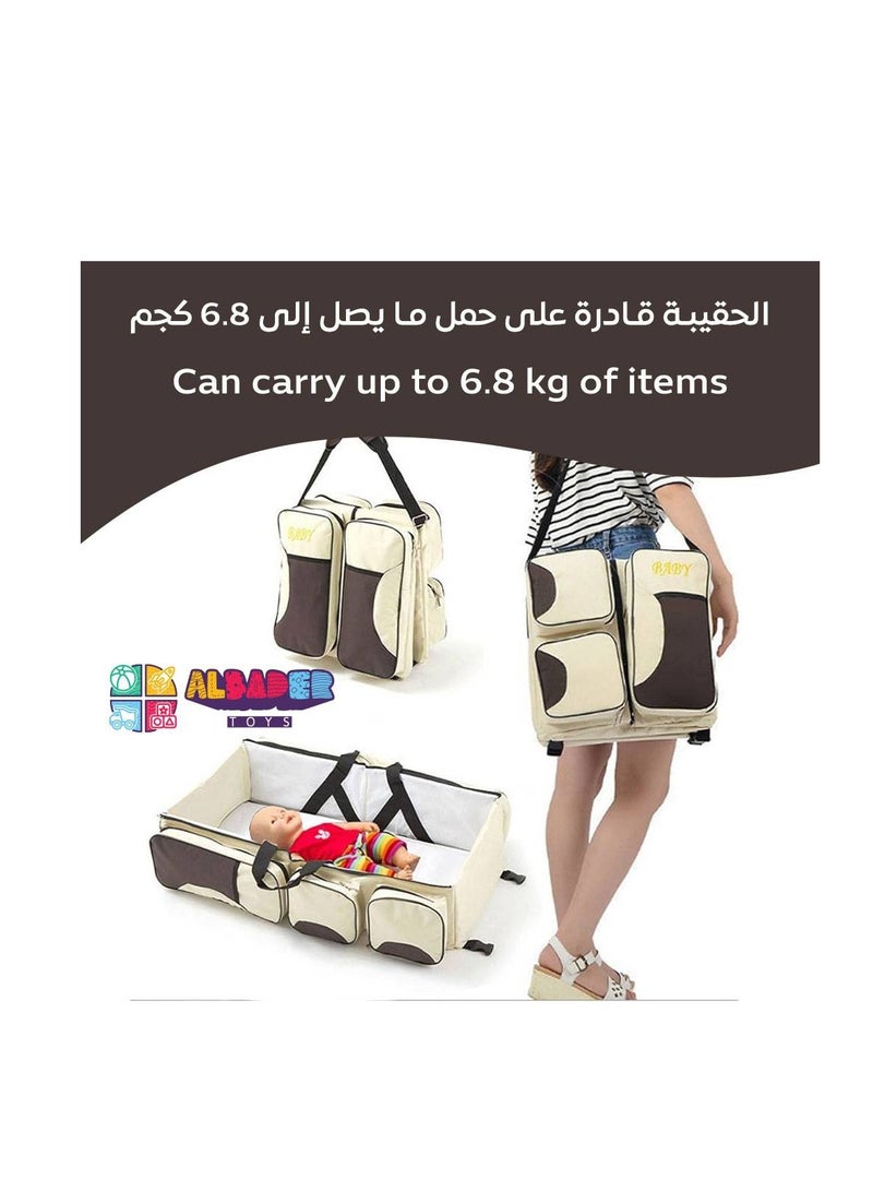 البدر سرير اطفال وشنطة حفاضات 7 في 1، سرير سفر متعدد الوظائف مع جيوب تخزين، محطة تغيير حفاضات اطفال قابلة للطي مع احزمة كتف، سرير اطفال للسفر واساسيات حديثي الولادة, لون بيج - Image 4