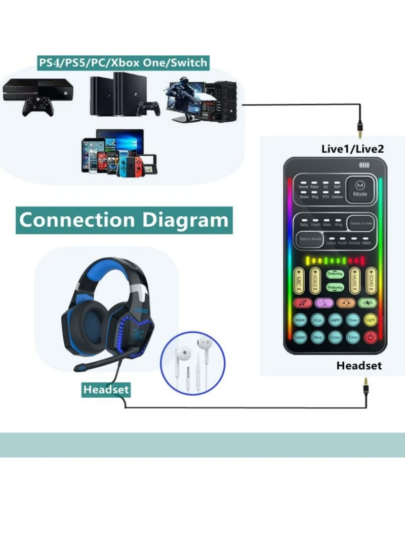 Portable Voice Changer, 2rd Generation i9 Live Sound Card, Cool Lights Sound Board - Voice Disguiser/Modulator for PS4/PS5/Xbox One/PC/Phone/Laptops with Adjustable Voice Functions
