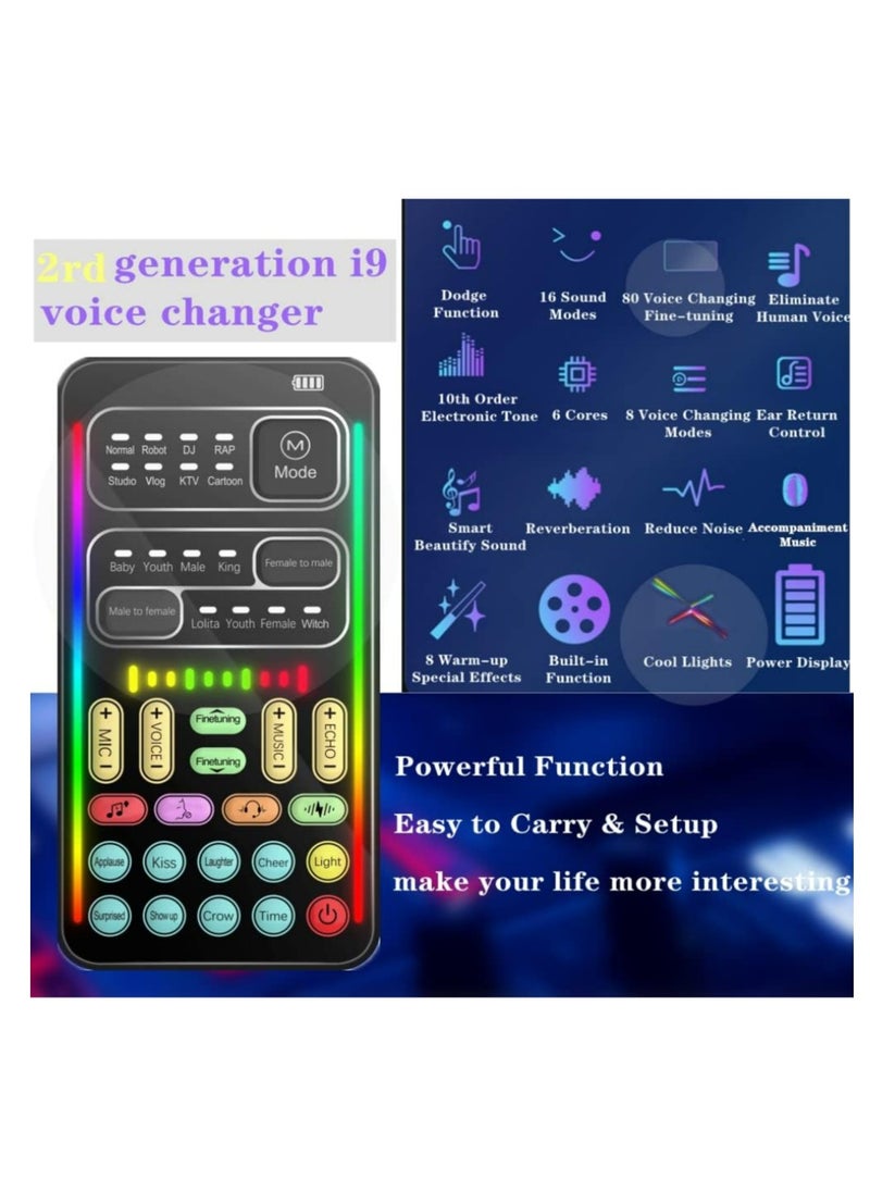 Generic - Portable Voice Changer, 2rd Generation i9 Live Sound Card, Cool Lights Sound Board - Voice Disguiser/Modulator for PS4/PS5/Xbox One/PC/Phone/Laptops with Adjustable Voice Functions - Image 1