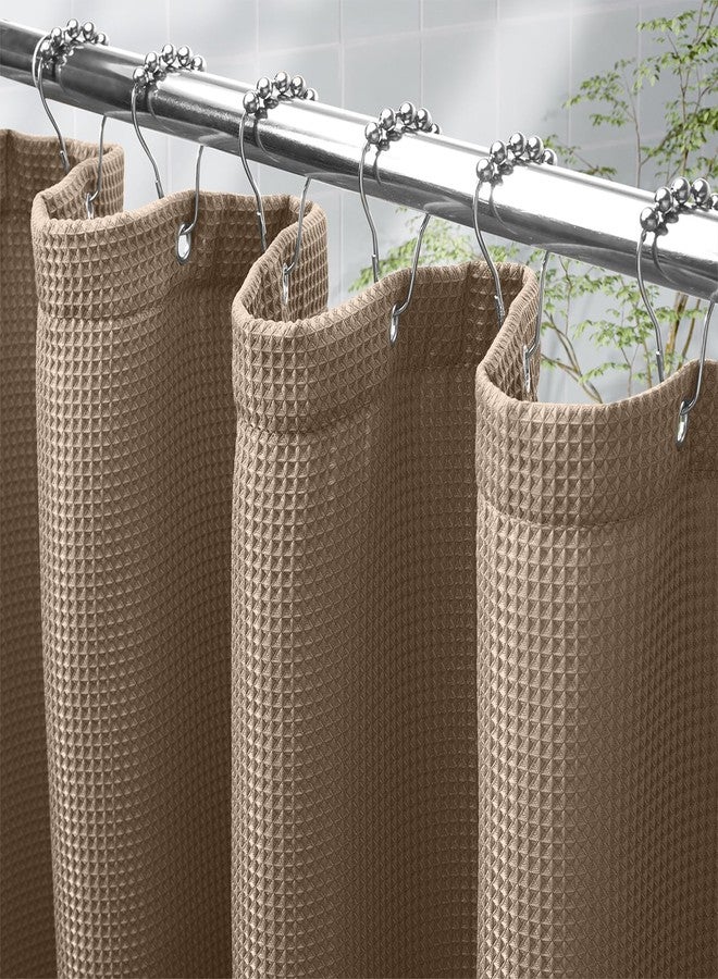 AmazerBath Taupe Shower Curtain Waffle Textured, Fabric Shower Curtain Tan Thick Heavy Duty 240GSM Hotel Quality Bathroom Shower Curtains, 72 x 72 Inches - Image 1