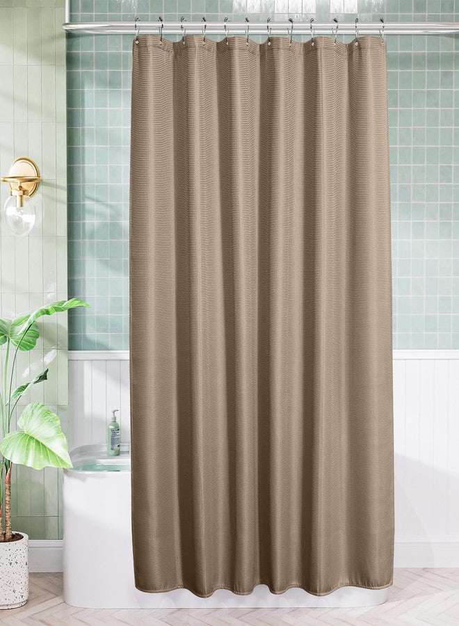 AmazerBath Taupe Shower Curtain Waffle Textured, Fabric Shower Curtain Tan Thick Heavy Duty 240GSM Hotel Quality Bathroom Shower Curtains, 72 x 72 Inches - Image 2