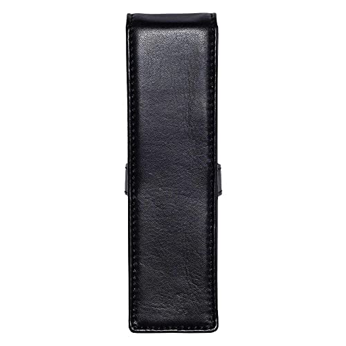 DiLoro Leather Double Pen Case Pencil Pouch Holder for Two Fountain Ballpoint Rollerball Pens and Pencils (Black) - Image 2