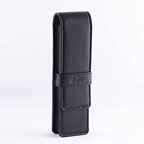 DiLoro Leather Double Pen Case Pencil Pouch Holder for Two Fountain Ballpoint Rollerball Pens and Pencils (Black) - Image 3