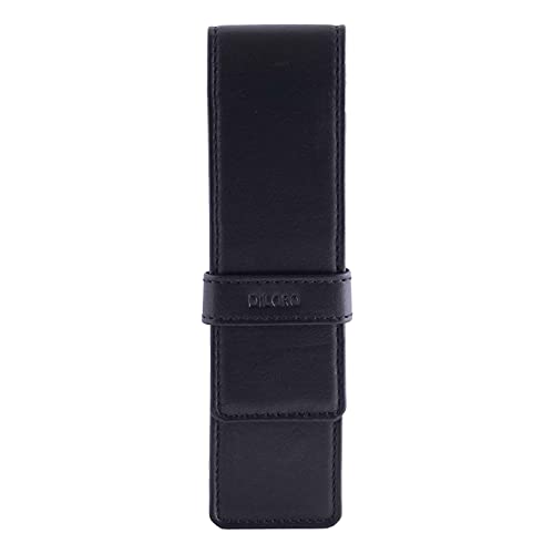 DiLoro Leather Double Pen Case Pencil Pouch Holder for Two Fountain Ballpoint Rollerball Pens and Pencils (Black) - Image 1