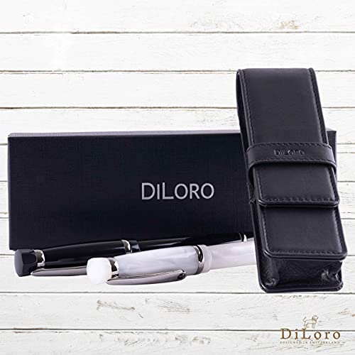 DiLoro Leather Double Pen Case Pencil Pouch Holder for Two Fountain Ballpoint Rollerball Pens and Pencils (Black) - Image 5