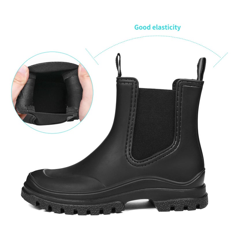 DKSUKO Rain Boots Women Waterproof Chelsea Boots Ankle Garden Shoes for Ladies Rubber Short Rainboots with Removable Comfort Insole for Outdoor Work Deck Mud Boots (8 B(M) US, Black) - Image 5