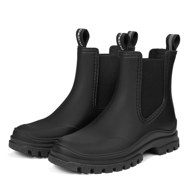 DKSUKO Rain Boots Women Waterproof Chelsea Boots Ankle Garden Shoes for Ladies Rubber Short Rainboots with Removable Comfort Insole for Outdoor Work Deck Mud Boots (8 B(M) US, Black) - Image 1
