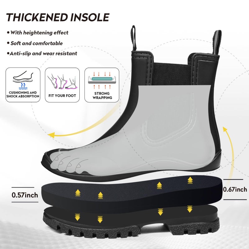 DKSUKO Rain Boots Women Waterproof Chelsea Boots Ankle Garden Shoes for Ladies Rubber Short Rainboots with Removable Comfort Insole for Outdoor Work Deck Mud Boots (8 B(M) US, Black) - Image 3