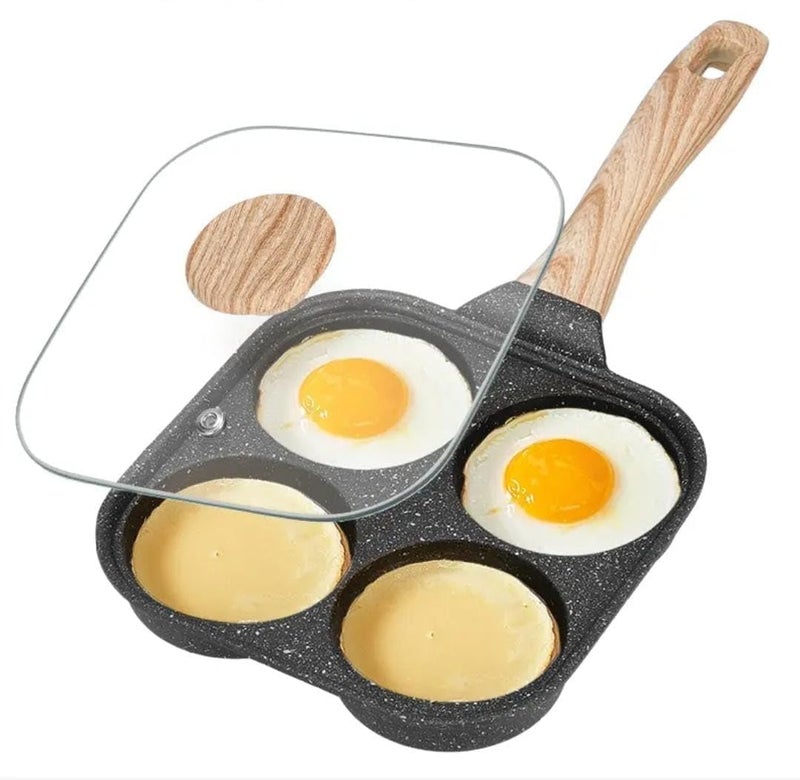 Hidak 4 Cup Egg Frying Pan Nonstick Aluminum Frying Pans Square Egg Cooker Frying Pan 4 Hole Square with Glass Lid - Image 1