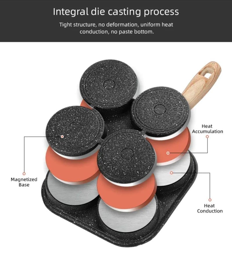 Hidak 4 Cup Egg Frying Pan Nonstick Aluminum Frying Pans Square Egg Cooker Frying Pan 4 Hole Square with Glass Lid - Image 5
