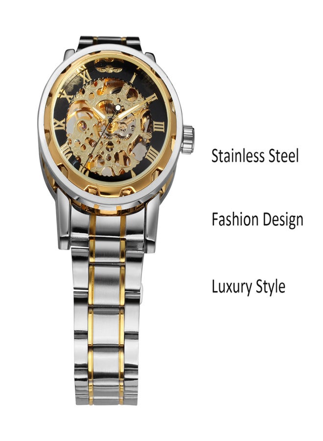 Winner Fashion Men's Watches Skeleton Noctilucent Mechanical Movement Roman Numerals Waterproof Sports Business Analog Dial Stainless Steel Band Strap Wrist Watch for Men/ Silver Band + Black Dial + - Image 2