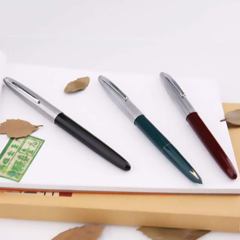 Goldleaf Hero Pen Original Fountain Ink Pen Iridium Nib Model 329 Silver Cap, Black Green Maroon - Pack of 3 - Image 5