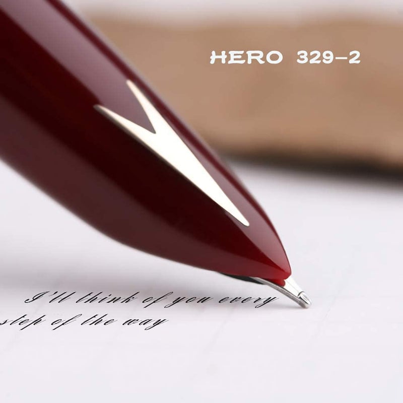 Goldleaf Hero Pen Original Fountain Ink Pen Iridium Nib Model 329 Silver Cap, Black Green Maroon - Pack of 3 - Image 1