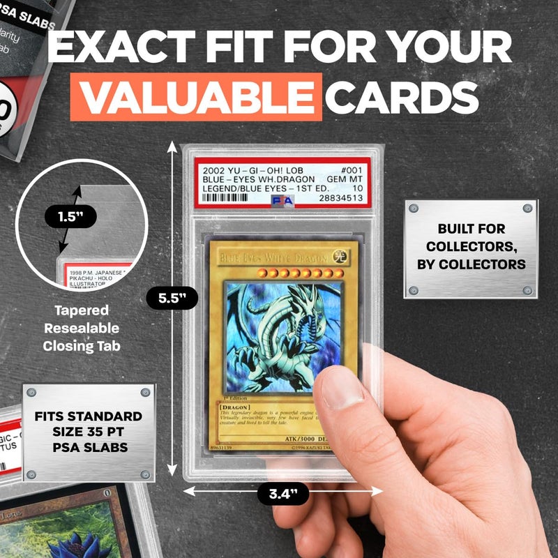 ONYX PSA Slab Sleeves - Graded Card Sleeves, PSA Perfect Fit Clear Cards Sleeves, Card Protector Sleeves, Exact Fit Plastic Trading Bags, Cover Guard Saver Holder Sleeve Grading Baseball, Sports, MTG - Image 4