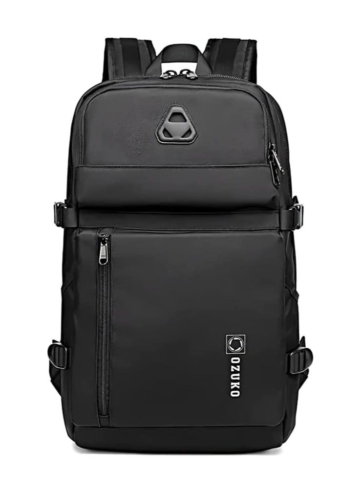 Ozuko 9479 Waterproof High Capacity Zipper Backpack With Front Storage Bag And Shoulder Buckle - Black - Image 1