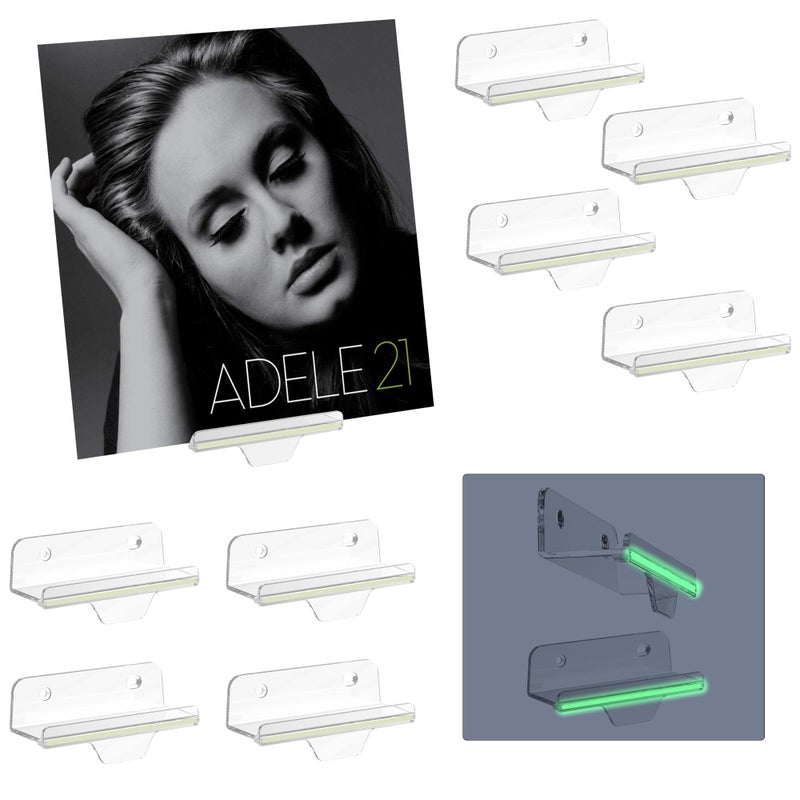 TERDEWE 10 Pack Clear vinyl holder wall 4 inch ,Glow in the dark , Wall Mount with fluorescent strip,Clear Album Holder for Vinyl Record DVD Photo Picture Makeup - Image 1