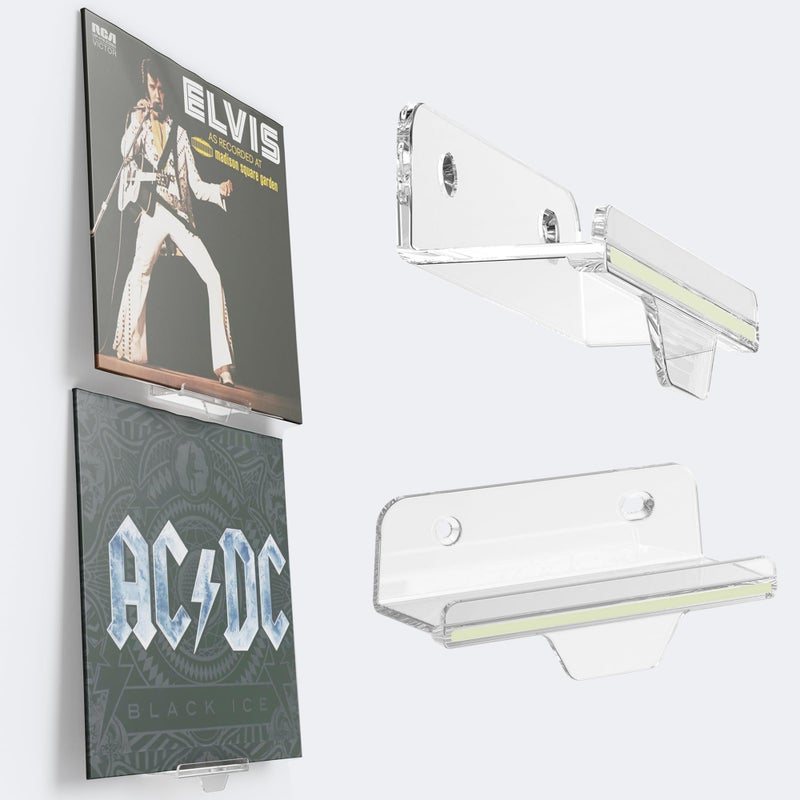 TERDEWE 10 Pack Clear vinyl holder wall 4 inch ,Glow in the dark , Wall Mount with fluorescent strip,Clear Album Holder for Vinyl Record DVD Photo Picture Makeup - Image 3