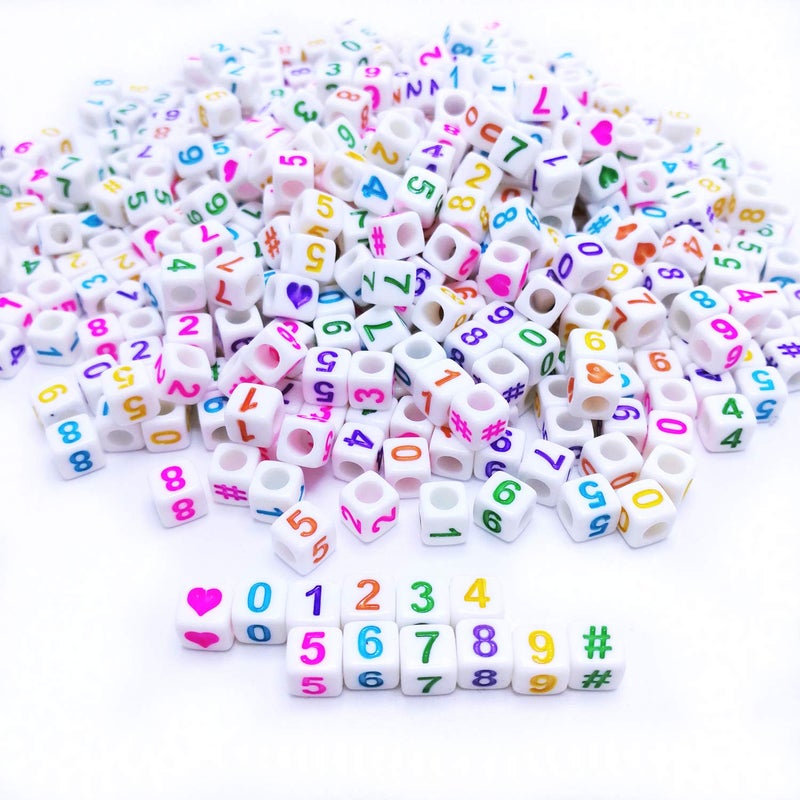 Amaney 400pcs Number Beads 6x6mm Mixed Colorful Number Beads Acrylic Square Shape Loose Beads