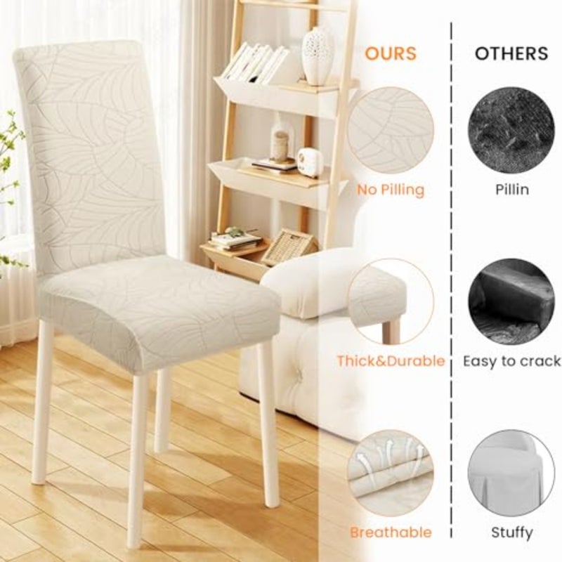 INFOSUN Dining Chair Slipcovers, Jacquard Parson Dining Room Chair Cover Set of 4, Stretch Fabric Chair Slipcover Removable Washable Chair Protector for Home, Restaurant, Kitchen- Pattern 2, Beige - Image 5