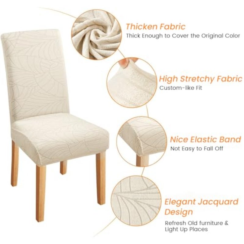 INFOSUN Dining Chair Slipcovers, Jacquard Parson Dining Room Chair Cover Set of 4, Stretch Fabric Chair Slipcover Removable Washable Chair Protector for Home, Restaurant, Kitchen- Pattern 2, Beige - Image 3