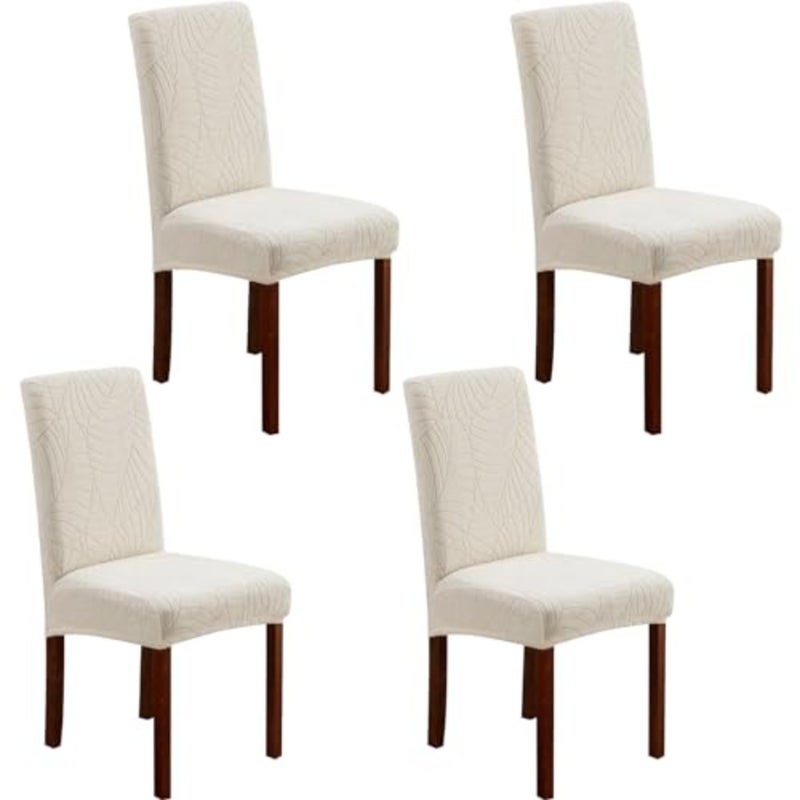 INFOSUN Dining Chair Slipcovers, Jacquard Parson Dining Room Chair Cover Set of 4, Stretch Fabric Chair Slipcover Removable Washable Chair Protector for Home, Restaurant, Kitchen- Pattern 2, Beige - Image 1