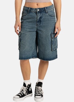 يونيكي Blue Regular Fit Low-Rise Cargo Styles Shorts  - Image 1