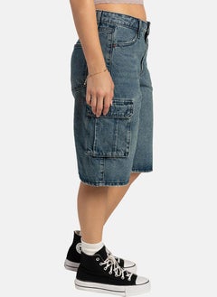 يونيكي Blue Regular Fit Low-Rise Cargo Styles Shorts  - Image 2