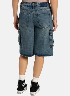 يونيكي Blue Regular Fit Low-Rise Cargo Styles Shorts  - Image 3