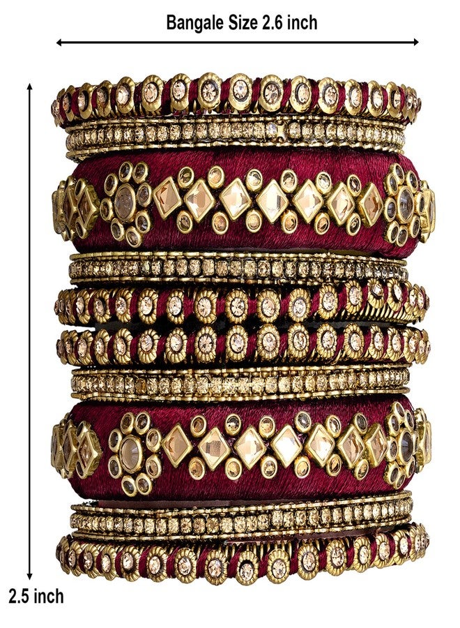 Aheli Ethnic Handmade Silk Thread Faux Stone Studded Bangle Set Chuda Indian Wear Fashion Jewelry Gift for Women (Maroon) - Image 4