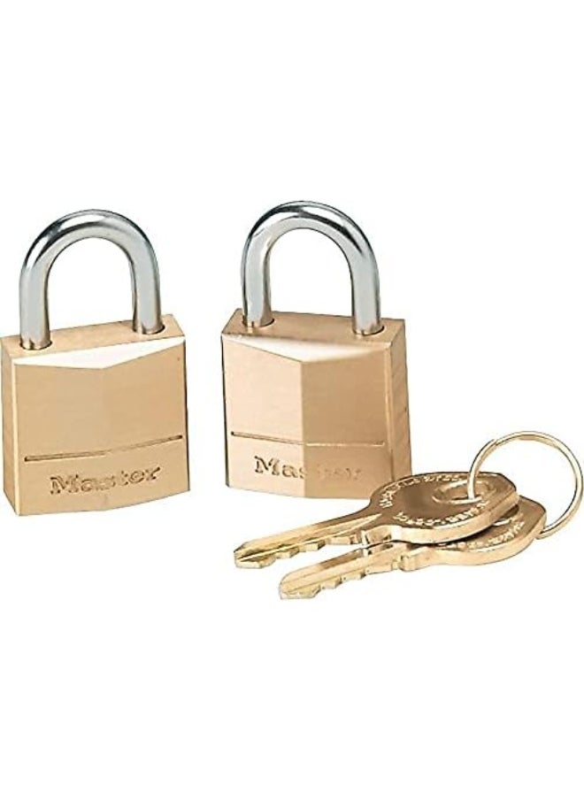 Master Lock Master Lock Padlock, Solid Brass Lock, 3/4-Inch Body Width, 120T, Keyed alike, 2-Pack  - Image 1
