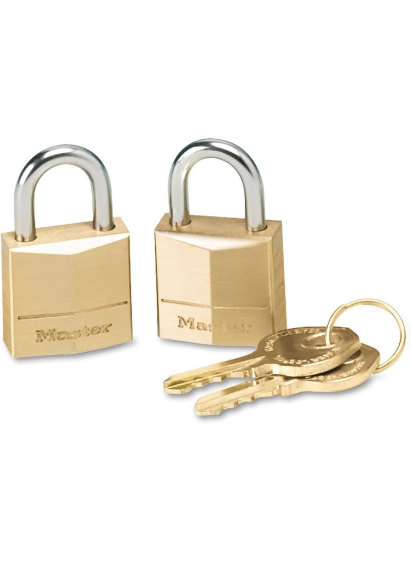 Master Lock Padlock, Solid Brass Lock, 3/4-Inch Body Width, 120T, Keyed alike, 2-Pack - Image 2