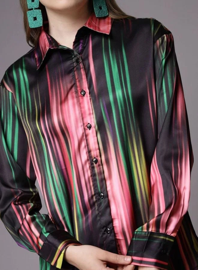 مرفوعة Women Regular Fit Printed Shirt Collar Long Sleeve Shirt