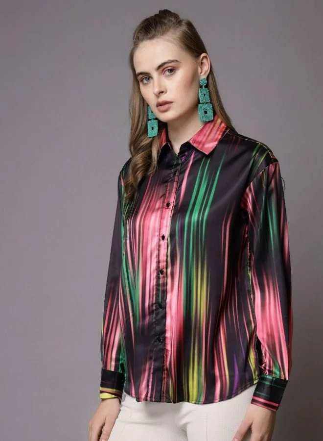 مرفوعة Women Regular Fit Printed Shirt Collar Long Sleeve Shirt