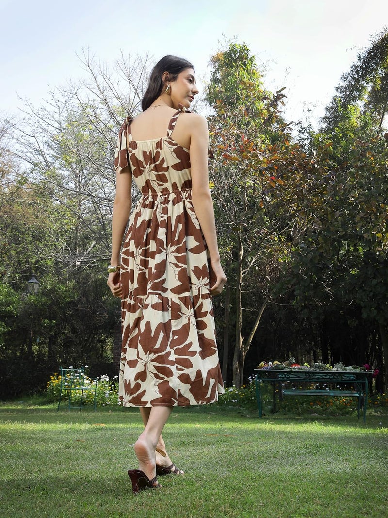 Stylum Women's Floral Printed Cotton A-Line Dress Brown - Image 2