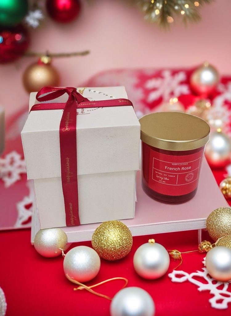 Soapylicious Soy Wax Candle – French Rose Aroma, 220g in Premium Gift-Ready Box | Handmade, Natural, Vegan for Home & Office - Image 4