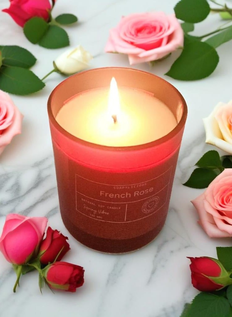 Soapylicious Soy Wax Candle – French Rose Aroma, 220g in Premium Gift-Ready Box | Handmade, Natural, Vegan for Home & Office - Image 2