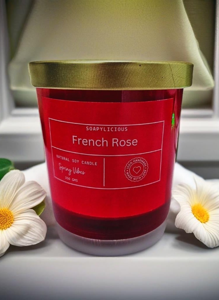 Soapylicious Soy Wax Candle – French Rose Aroma, 220g in Premium Gift-Ready Box | Handmade, Natural, Vegan for Home & Office - Image 3