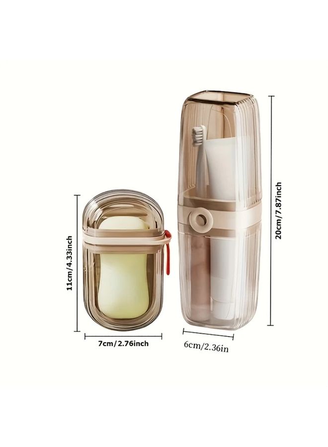 Toothbrush Box And Soap Box Set Portable 3 In 1 Travel Mouthwash Cup Retro Style - Image 3