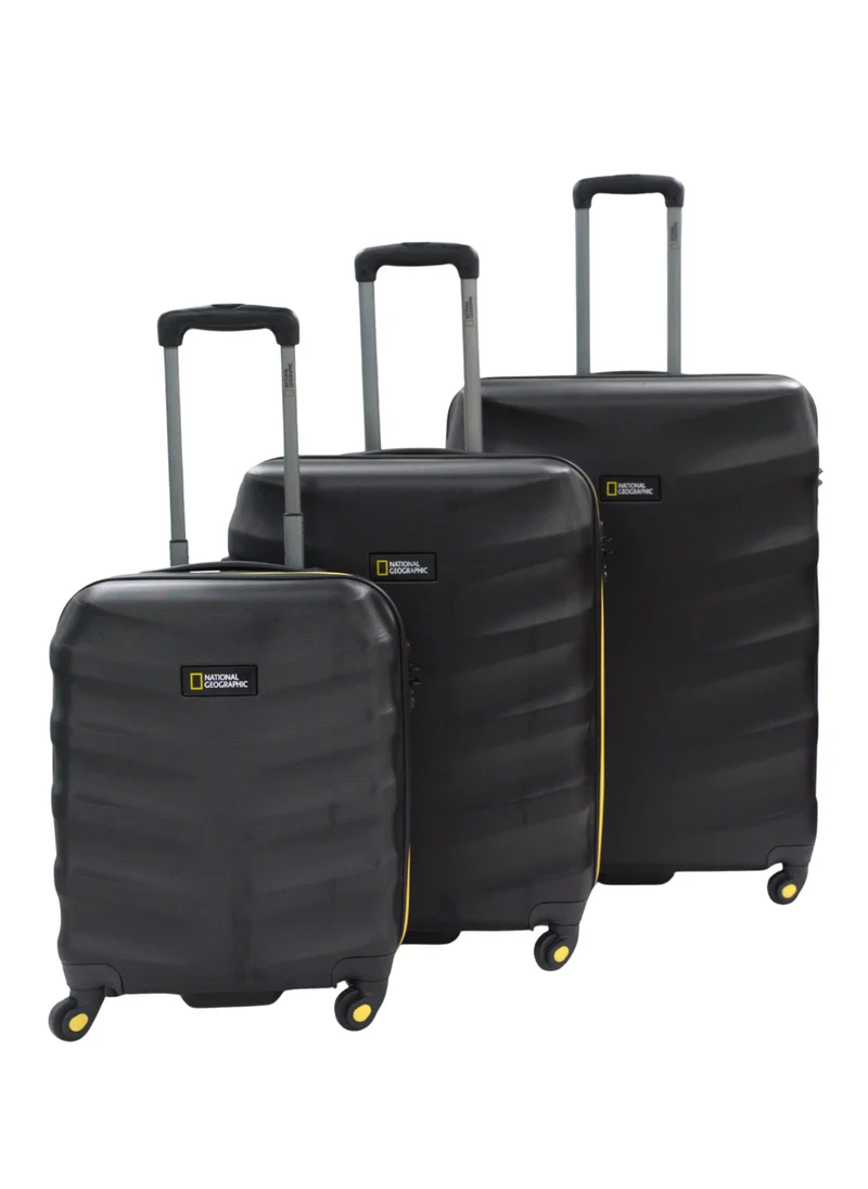 NATIONAL GEOGRAPHIC National Geographic Arete ABS Hard Case Suitcase Set Black, Durable Lightweight Travel Luggage, 4 Wheel 3pcs Trolley Bag with TSA Combination Lock (20+24+28 Inch).