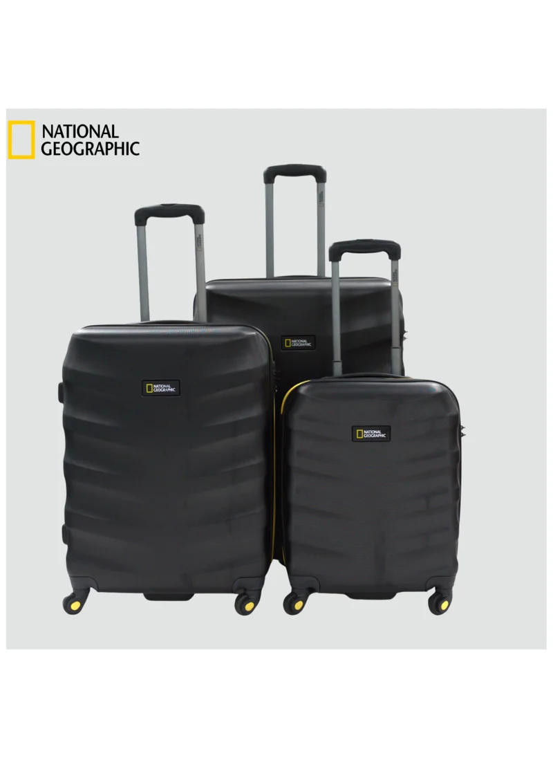 NATIONAL GEOGRAPHIC National Geographic Arete ABS Hard Case Suitcase Set Black, Durable Lightweight Travel Luggage, 4 Wheel 3pcs Trolley Bag with TSA Combination Lock (20+24+28 Inch).