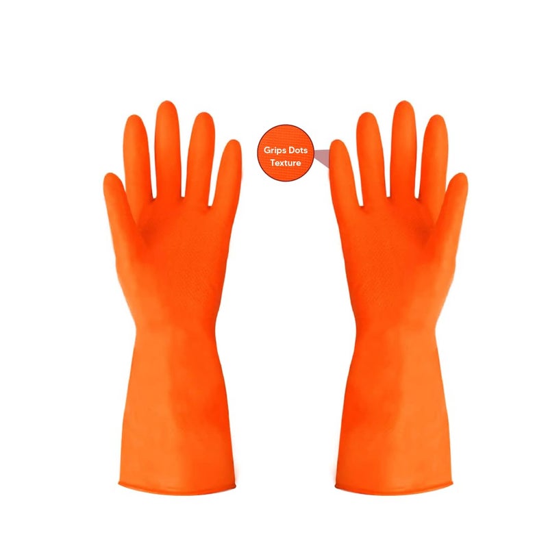 ETS Handpro ETSHandPro Premium Orange Rubber Cleaning Gloves Reusable Gloves for Cleaning Chemicals Detergents Resistant Pack of 6Hand Gloves for Dish Washing Gardening Cleaning  - Image 1