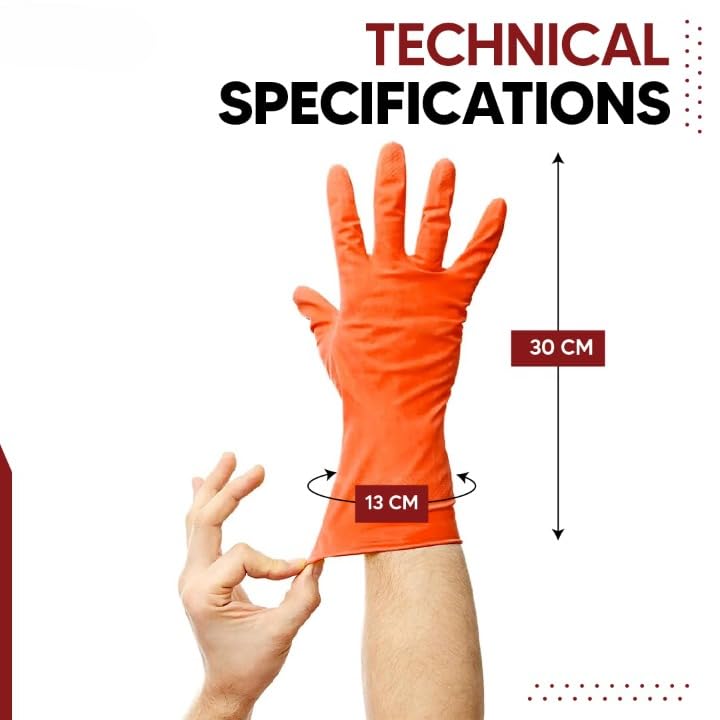 ETS Handpro ETSHandPro Premium Orange Rubber Cleaning Gloves Reusable Gloves for Cleaning Chemicals Detergents Resistant Pack of 6Hand Gloves for Dish Washing Gardening Cleaning  - Image 3