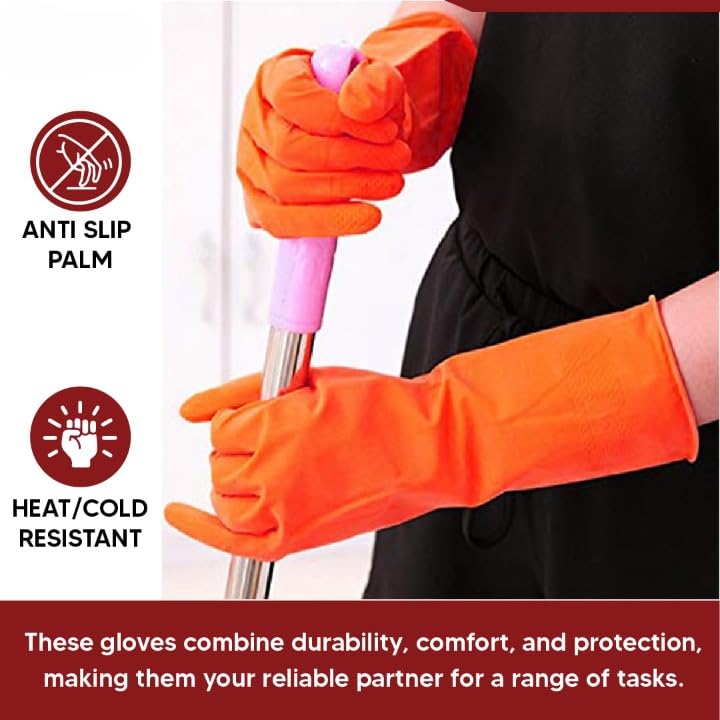 ETS Handpro ETSHandPro Premium Orange Rubber Cleaning Gloves Reusable Gloves for Cleaning Chemicals Detergents Resistant Pack of 6Hand Gloves for Dish Washing Gardening Cleaning  - Image 4
